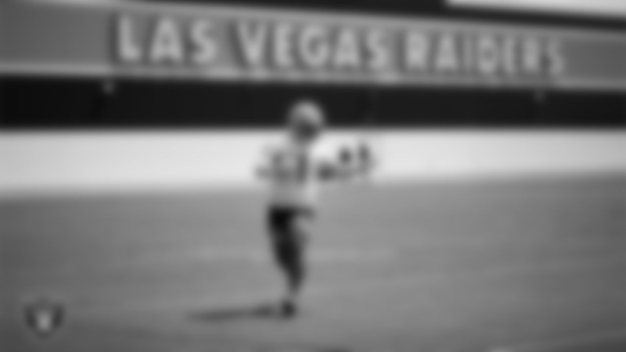 Las Vegas Raiders wide receiver Tre Tucker (1) at an Organized Team Activity (OTA) at Intermountain Health Performance Center.