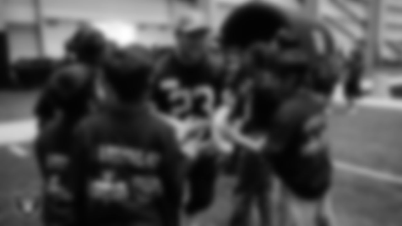 Las Vegas Raiders running back Dylan Laube (23) enters the field during the Raiders Jr. Training Camp x Camp Bruce Lee event at Intermountain Health Performance Center.