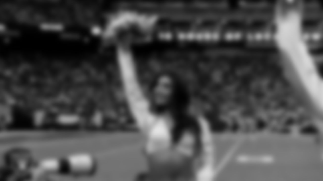 Raiderette Sloane on the sidelines during the regular season home game against the Cleveland Browns at Allegiant Stadium.
