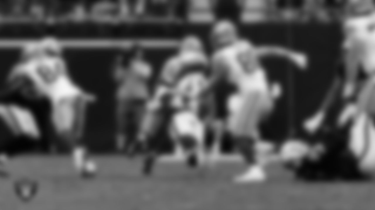 Las Vegas Raiders linebacker Tommy Eichenberg (44) makes a tackle during the preseason home game against the San Francisco 49ers at Allegiant Stadium.
