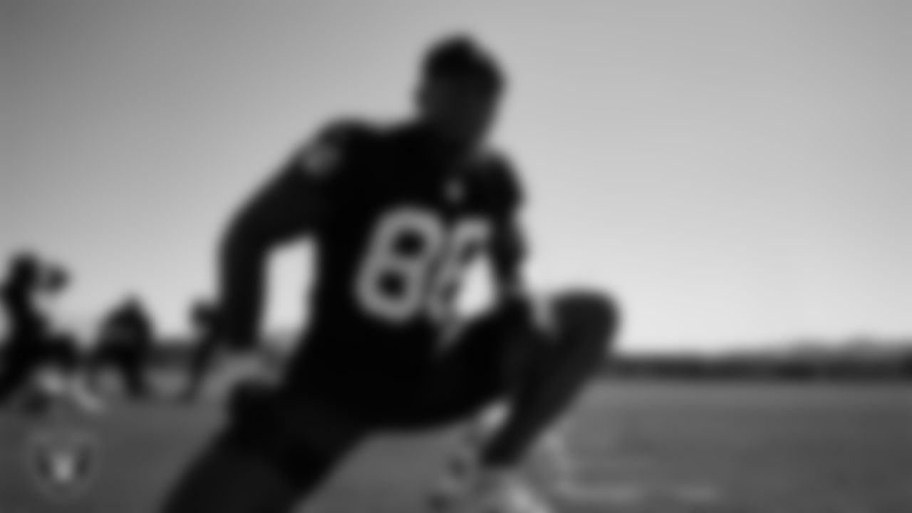 Las Vegas Raiders wide receiver Justin Shorter (88) during practice at Intermountain Health Performance Center.
