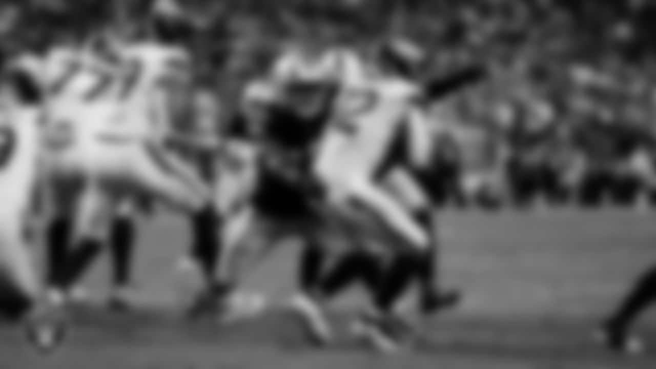 Las Vegas Raiders linebacker Devin White (45) during the regular season home game against the Denver Broncos at Allegiant Stadium.