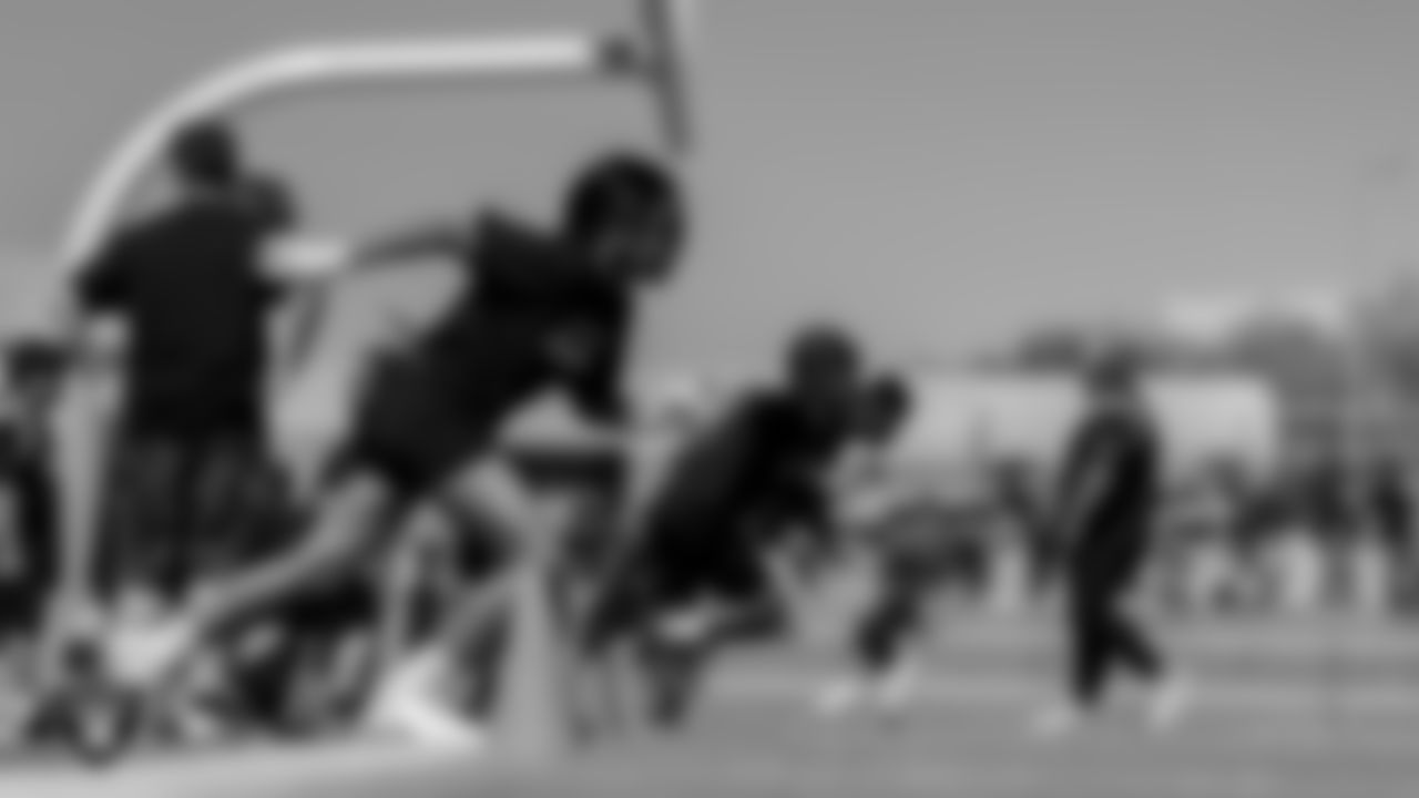 An athlete participates in a drill during the Play Football Youth Combine at Silverado High School.