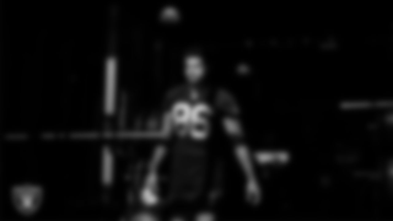 Las Vegas Raiders tight end Albert Okwuegbunam (86) walks out to the field for practice at Intermountain Health Performance Center.