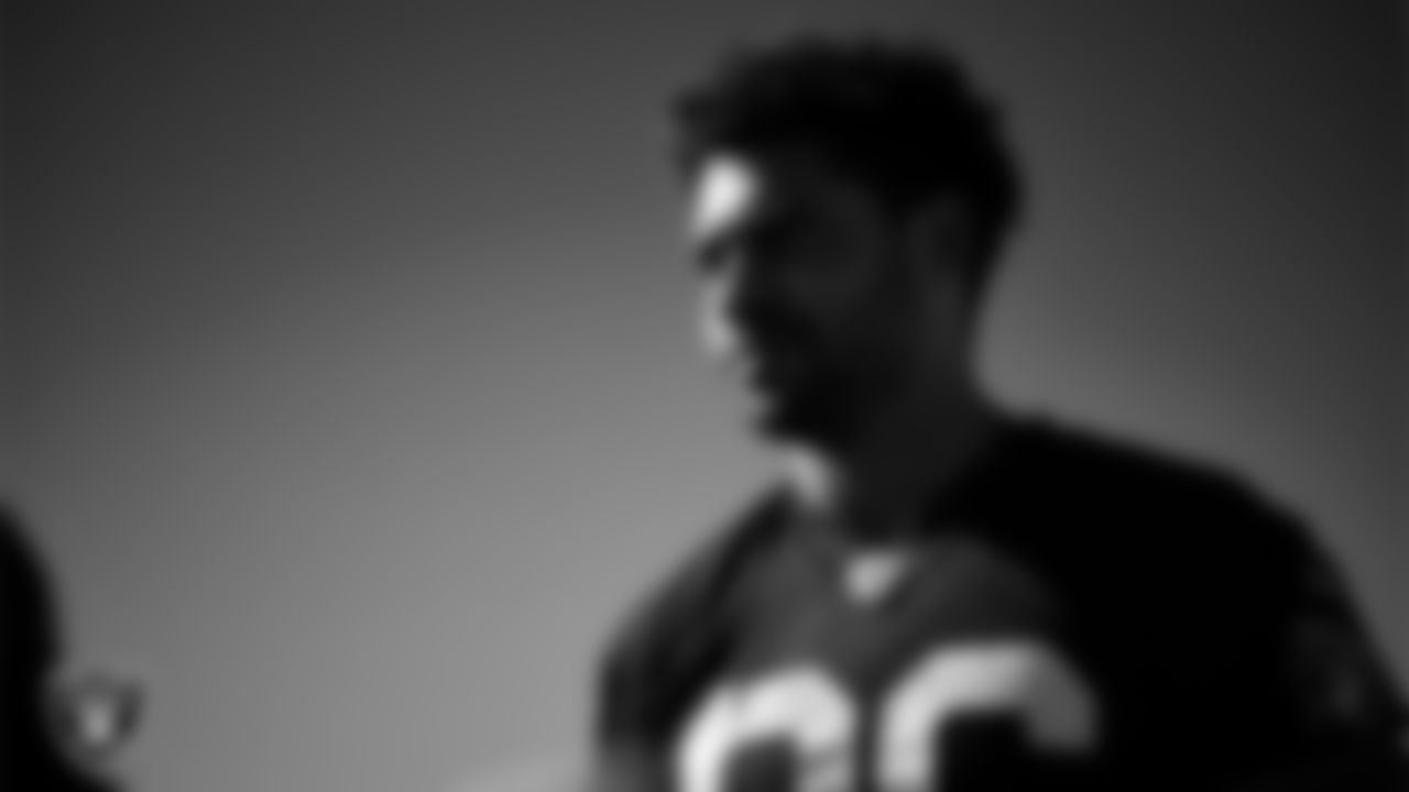 Las Vegas Raiders tight end Albert Okwuegbunam (86) during practice at Intermountain Health Performance Center.