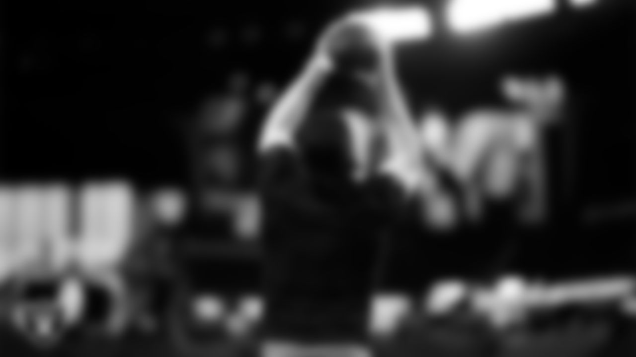 Las Vegas Raiders wide receiver Tre Tucker (1) warming up before the regular season home game against the Dallas Cowboys at Allegiant Stadium.