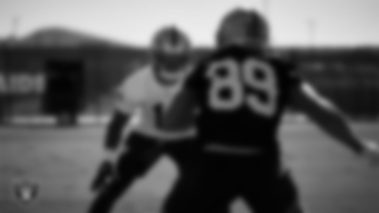 Las Vegas Raiders safety Jeremy Chinn (11) during practice at Intermountain Health Performance Center.