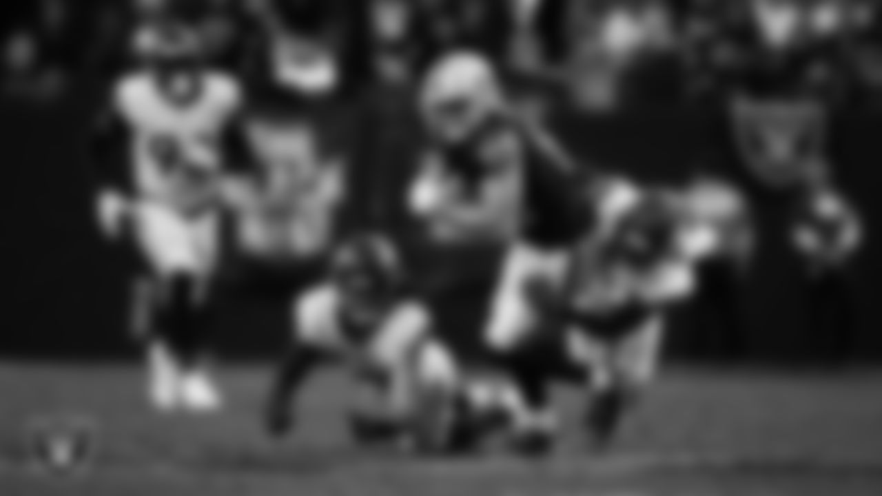 Las Vegas Raiders tight end Brock Bowers (89) runs after making a catch during the regular season home game against the Denver Broncos at Allegiant Stadium.