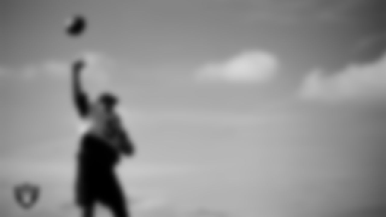 Las Vegas Raiders quarterback Aidan O'Connell (12) during practice at Intermountain Health Performance Center.