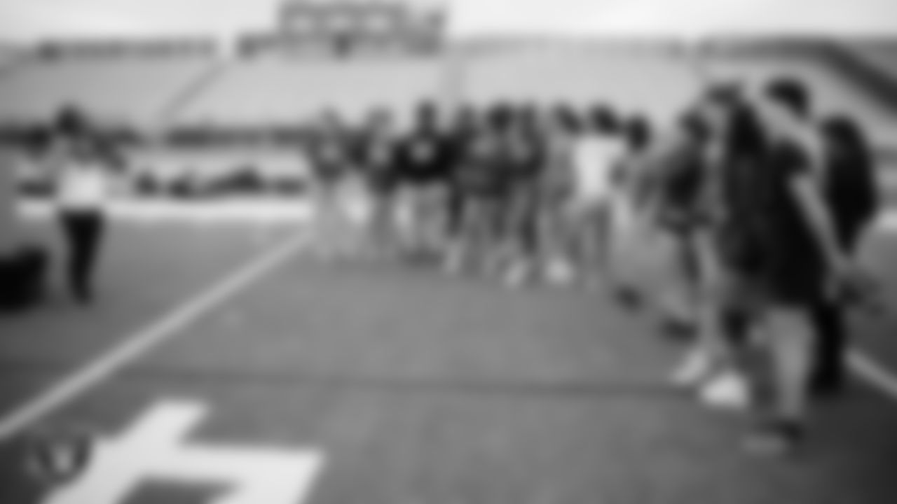 Las Vegas Raiders manager of football development Marli Bartlett talks to the Sierra Vista High School flag football team during practice at Sierra Vista High School.