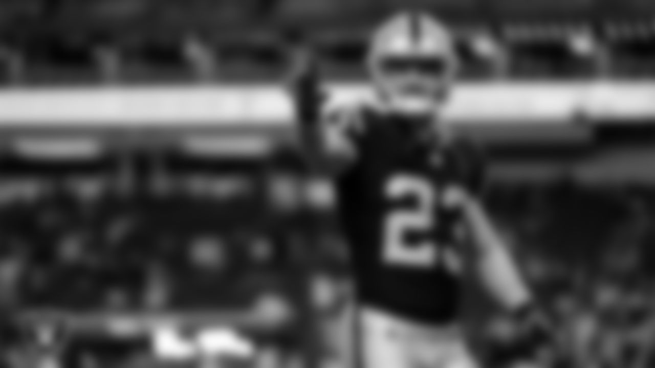 Las Vegas Raiders running back Dylan Laube (23) warming up before the regular season home game against the Dallas Cowboys at Allegiant Stadium.