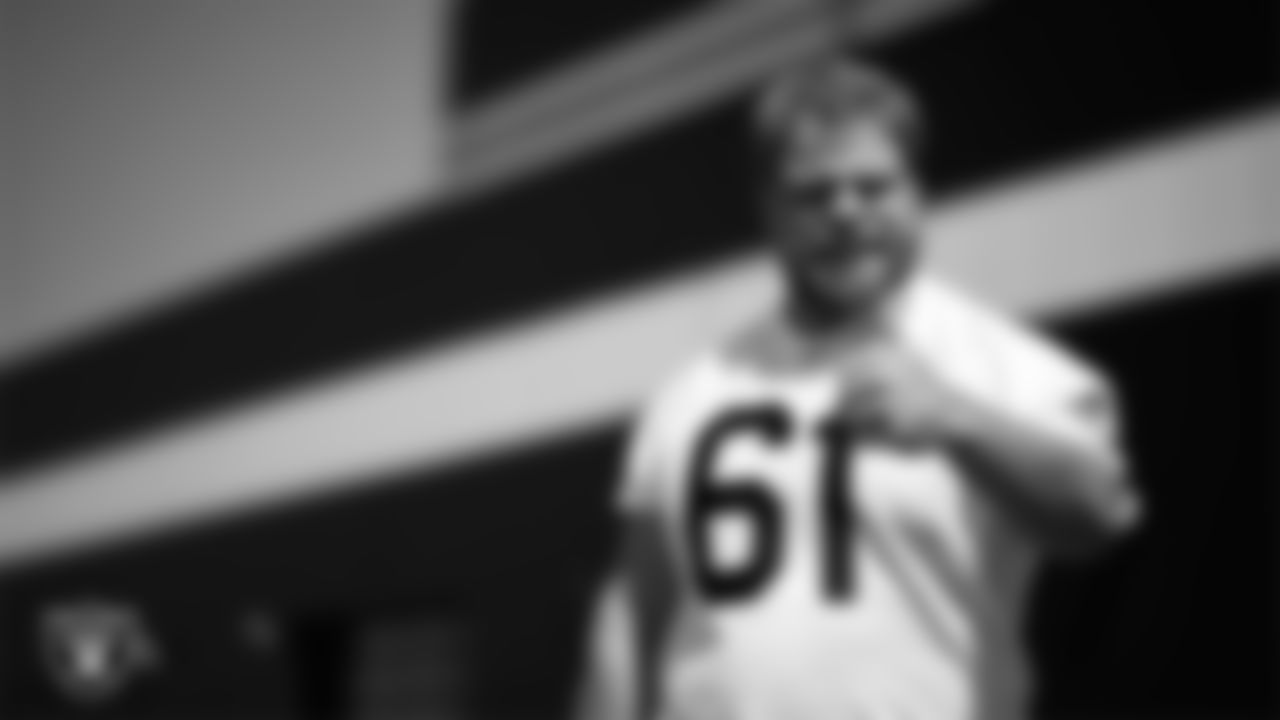 Las Vegas Raiders offensive lineman Jordan Meredith (61) at an Organized Team Activity (OTA) at Intermountain Health Performance Center.