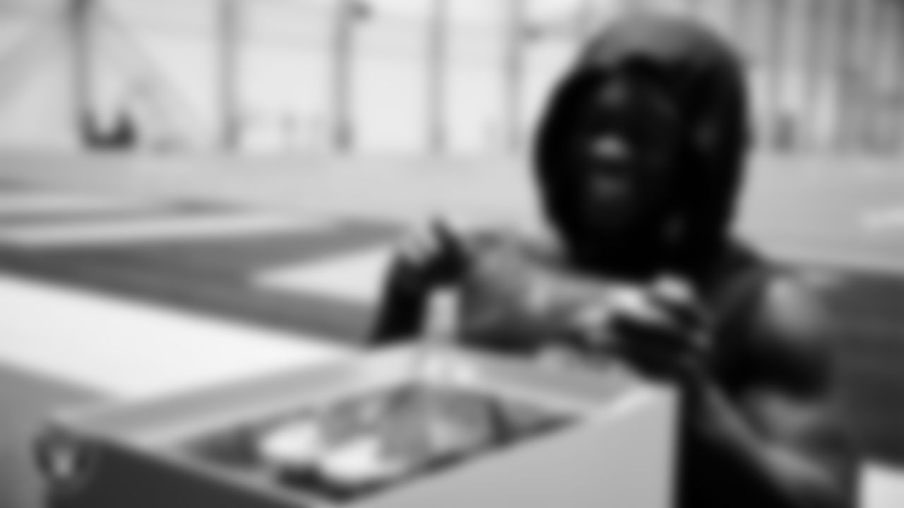 Las Vegas Raiders running back Ashton Jeanty (2) unboxes his custom cleats for the NFL's My Cause My Cleats initiative at Intermountain Health Performance Center.