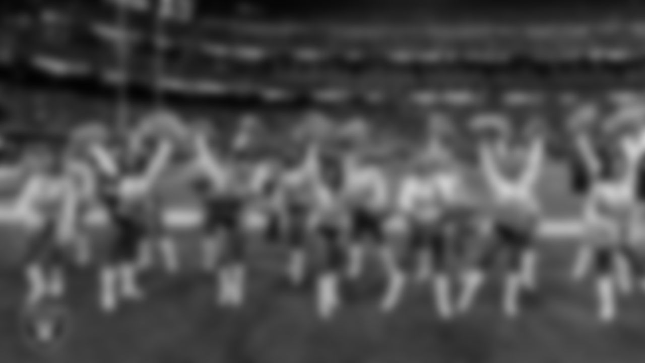 The Raiderettes on the sidelines during the regular season home game against the Jacksonville Jaguars at Allegiant Stadium.