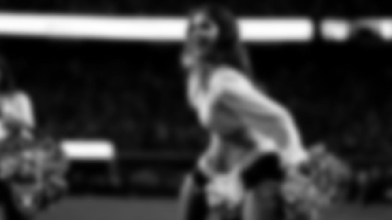 Raiderette Reagan performs on the field during the regular season home game against the Los Angeles Chargers at Allegiant Stadium.