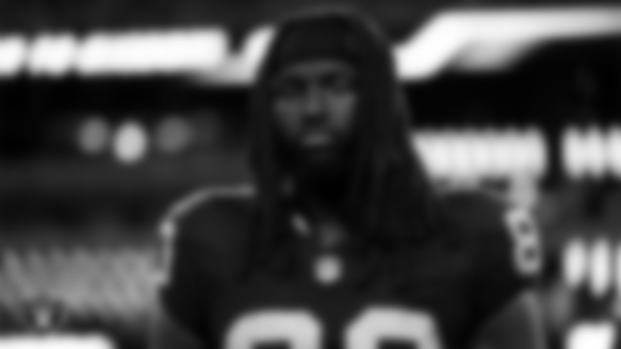 Las Vegas Raiders tight end Ian Thomas (80) during the national anthem before the regular season home game against the Dallas Cowboys at Allegiant Stadium.