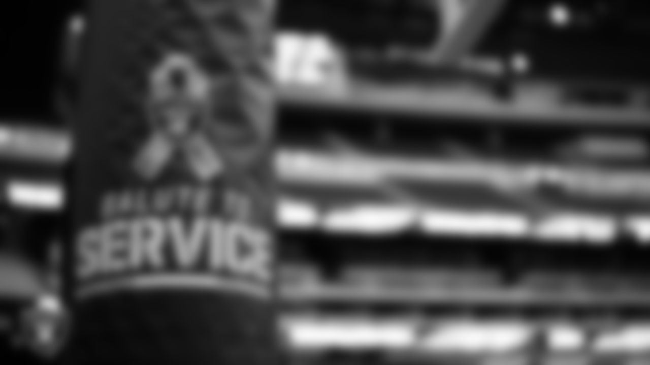 Salute to Service signage around Allegiant Stadium before the regular season home game against the New York Jets.