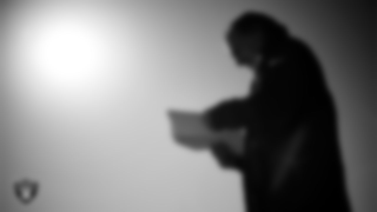 Las Vegas Raiders quarterbacks coach Greg Olson during practice at Intermountain Health Performance Center.