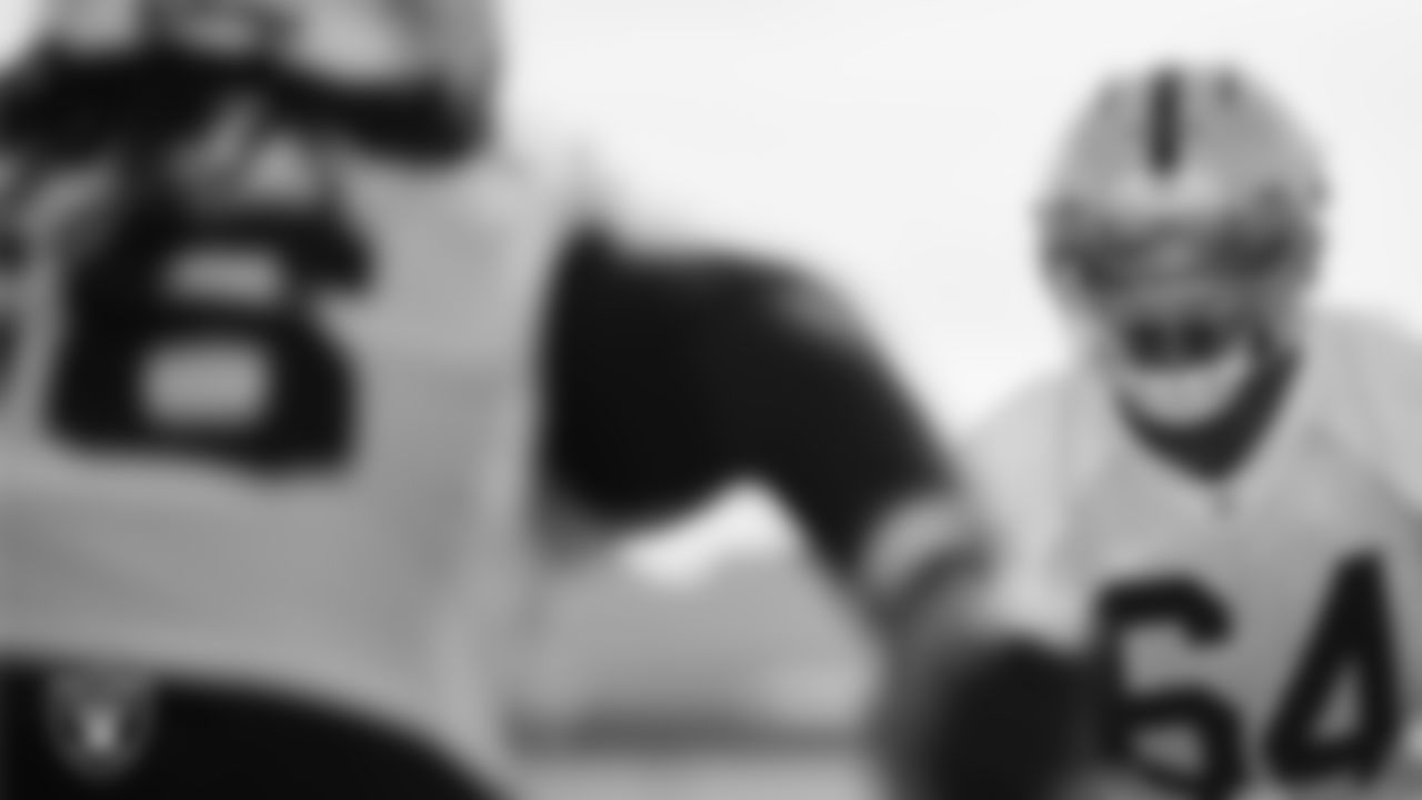 Las Vegas Raiders guard Layden Robinson (64) during practice at Intermountain Health Performance Center.