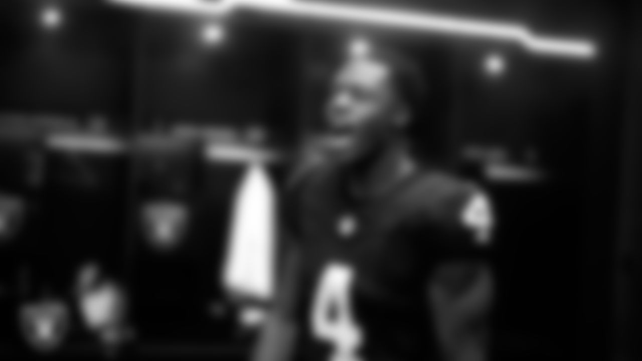 Las Vegas Raiders wide receiver Shedrick Jackson (4) in the locker room after the regular season home game against the Kansas City Chiefs at Allegiant Stadium.