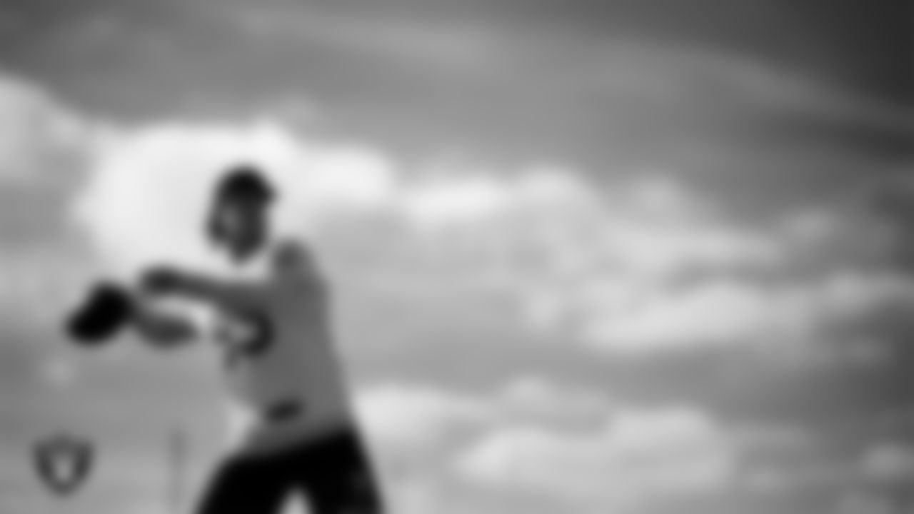 Las Vegas Raiders quarterback Kenny Pickett (15) during practice at Intermountain Health Performance Center.