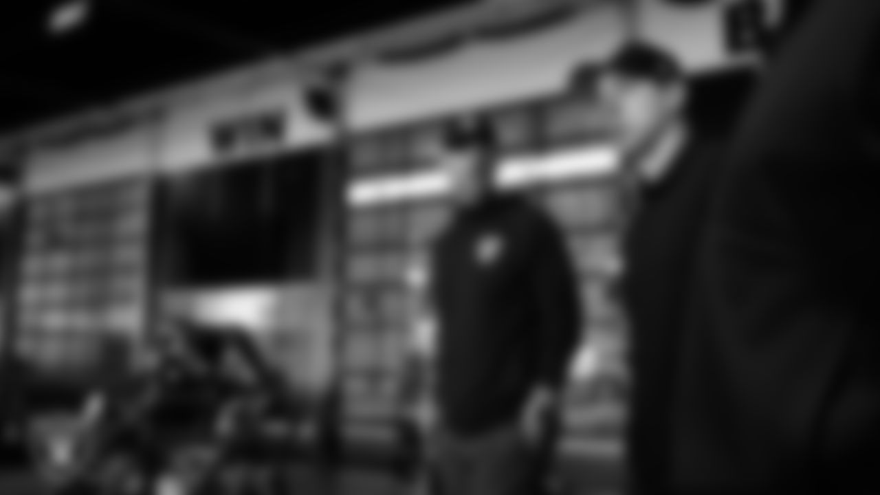 Las Vegas Raiders Head Coach Klint Kubiak in the weight room at Intermountain Health Performance Center.