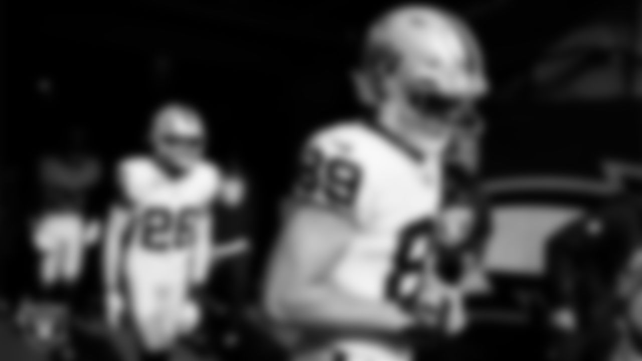 Las Vegas Raiders tight end Brock Bowers (89) as the team is introduced onto the field before the regular season away game against the Los Angeles Chargers at SoFi Stadium.