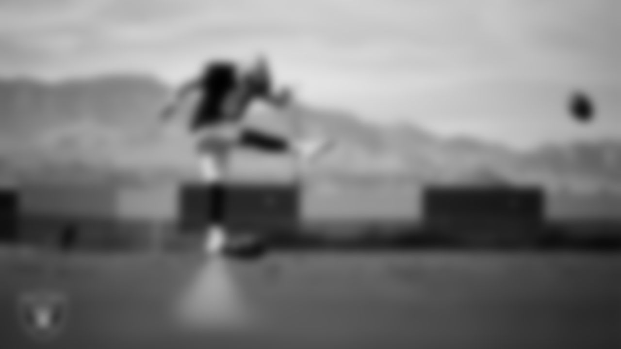 Las Vegas Raiders kicker Daniel Carlson (8) during practice at Intermountain Health Performance Center.