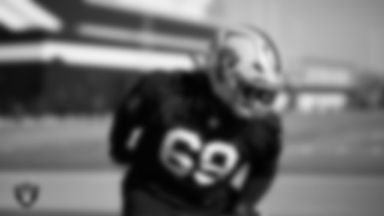 Las Vegas Raiders defensive tackle Adam Butler (69) during practice at Intermountain Health Performance Center.