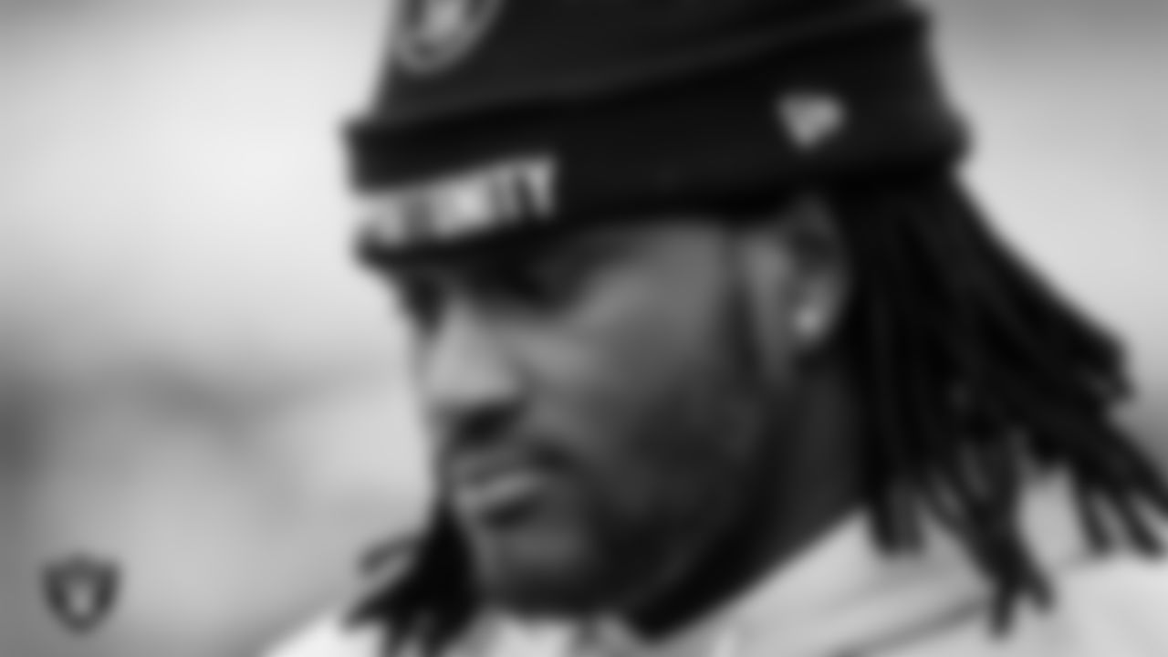 Las Vegas Raiders defensive tackle Tonka Hemingway (97) warming up before the regular season away game against the Philadelphia Eagles at Lincoln Financial Field.
