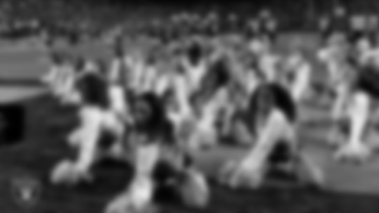 The Raiderettes perform on the field during the regular season home game against the Jacksonville Jaguars at Allegiant Stadium.