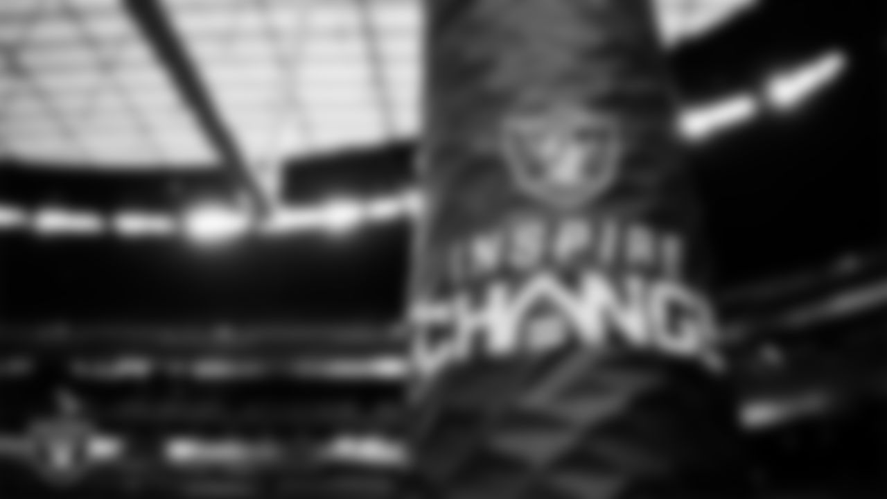 Inspire Change signage around Allegiant Stadium before the regular season home game against the New York Giants.