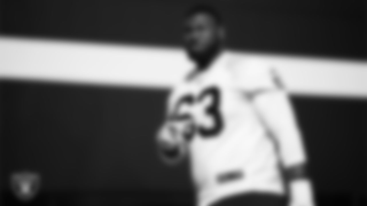 Las Vegas Raiders guard McClendon Curtis (63) during practice at Intermountain Health Performance Center.