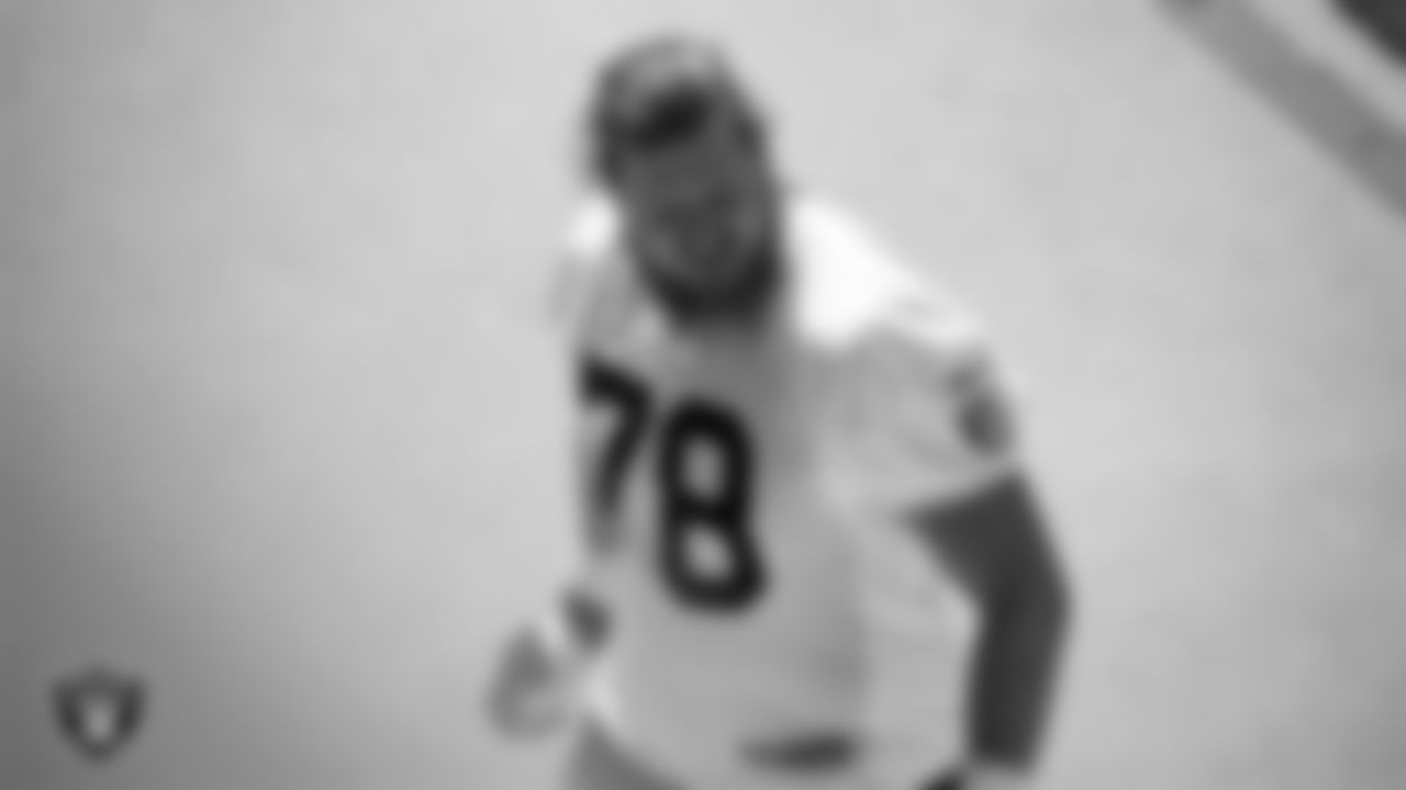 Las Vegas Raiders tackle Dalton Wagner (78) at an Organized Team Activity (OTA) at Intermountain Health Performance Center.