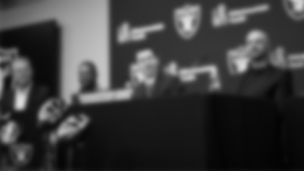 Las Vegas Raiders Head Coach Klint Kubiak during an introductory press conference at Intermountain Health Performance Center.