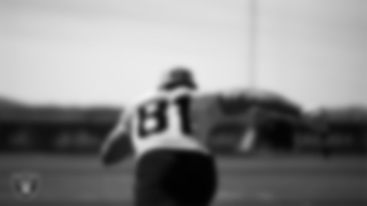 Las Vegas Raiders wide receiver Alex Bachman (81) at a workout during phase two of the offseason program at Intermountain Health Performance Center.