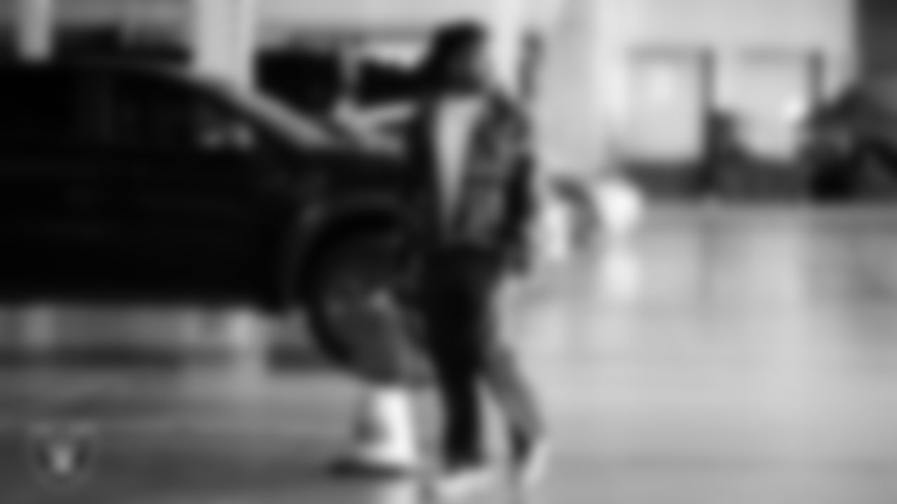 Las Vegas Raiders wide receiver Tre Tucker (1) arrives to the regular season home game against the Cleveland Browns at Allegiant Stadium.