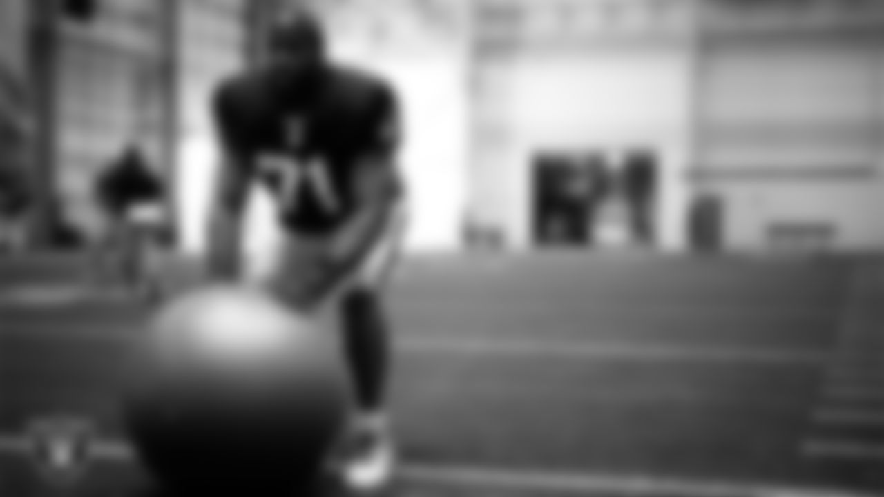 Las Vegas Raiders tackle DJ Glaze (71) on the field for practice at 2025 Training Camp at Intermountain Health Performance Center.