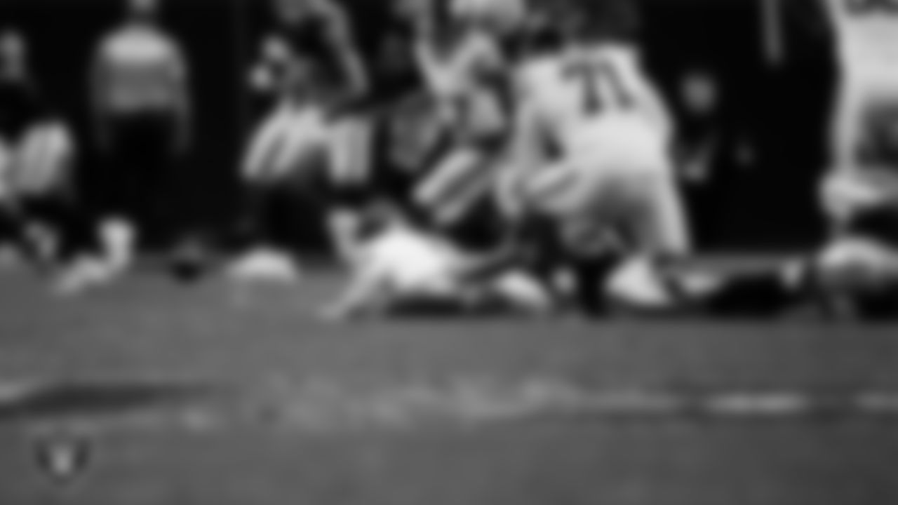 Las Vegas Raiders defensive end Malcolm Koonce (51) sacks the quarterback during the regular season home game against the New York Giants at Allegiant Stadium.