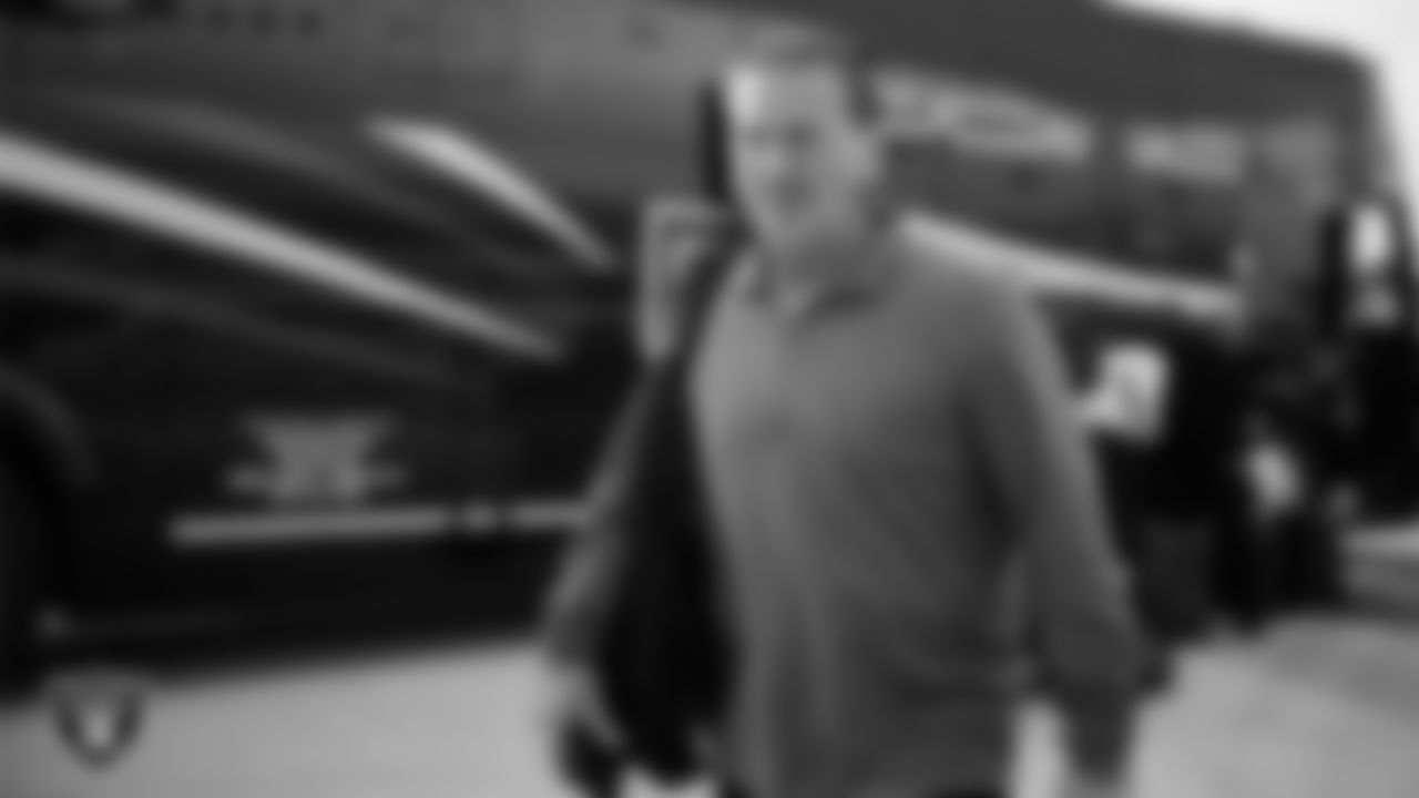 Las Vegas Raiders quarterbacks coach Greg Olson departs for the regular season away game against the Denver Broncos.