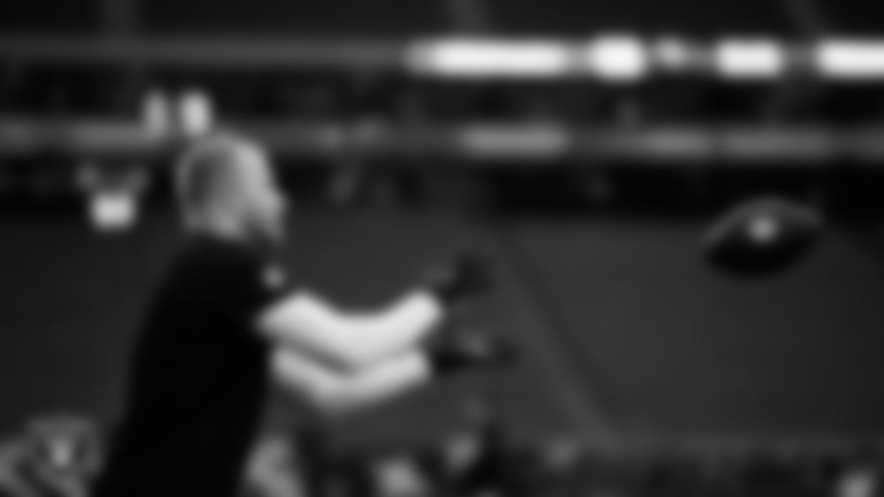 Las Vegas Raiders linebacker Tommy Eichenberg (44) warming up before the regular season away game against the Houston Texans at NRG Stadium.