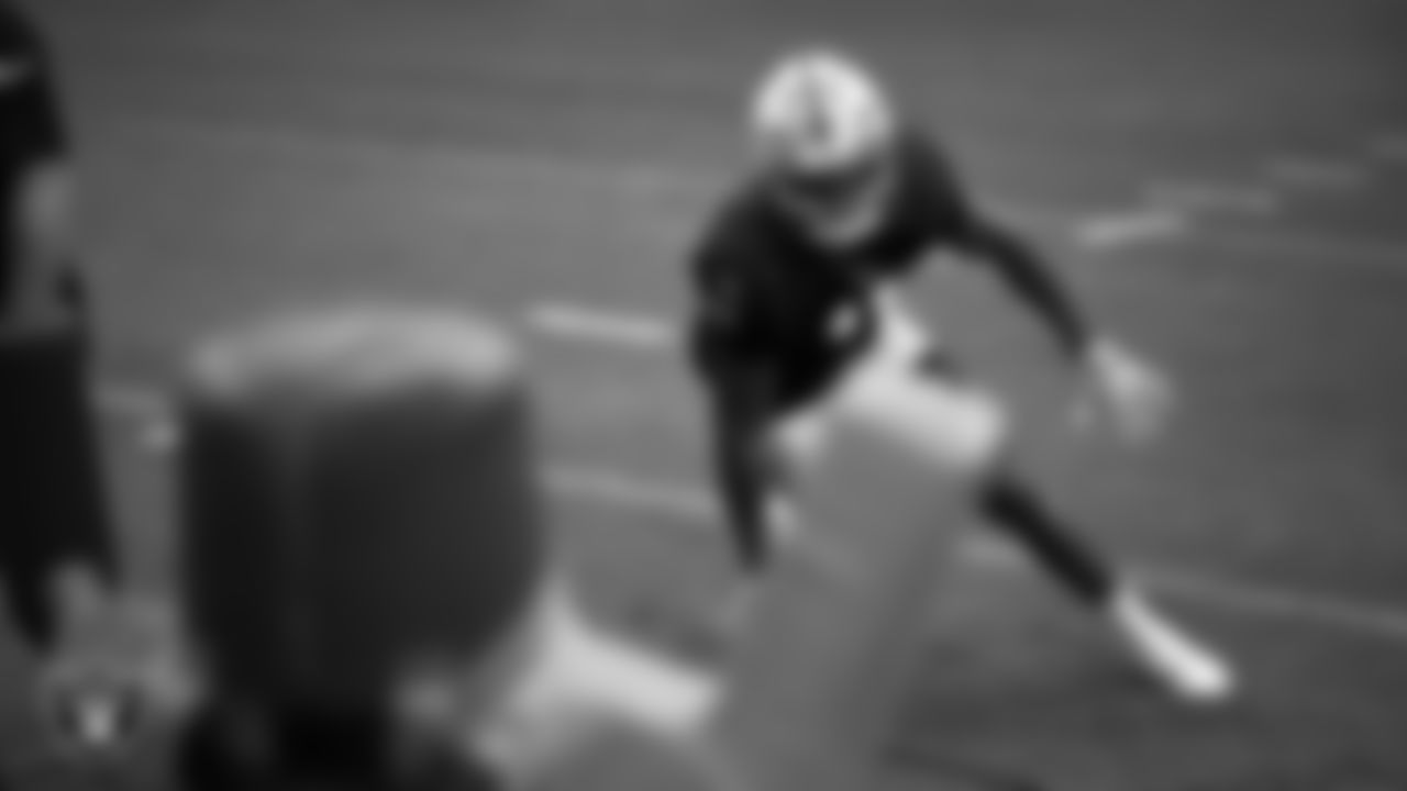 Las Vegas Raiders safety Jeremy Chinn (11) during practice at Intermountain Health Performance Center.