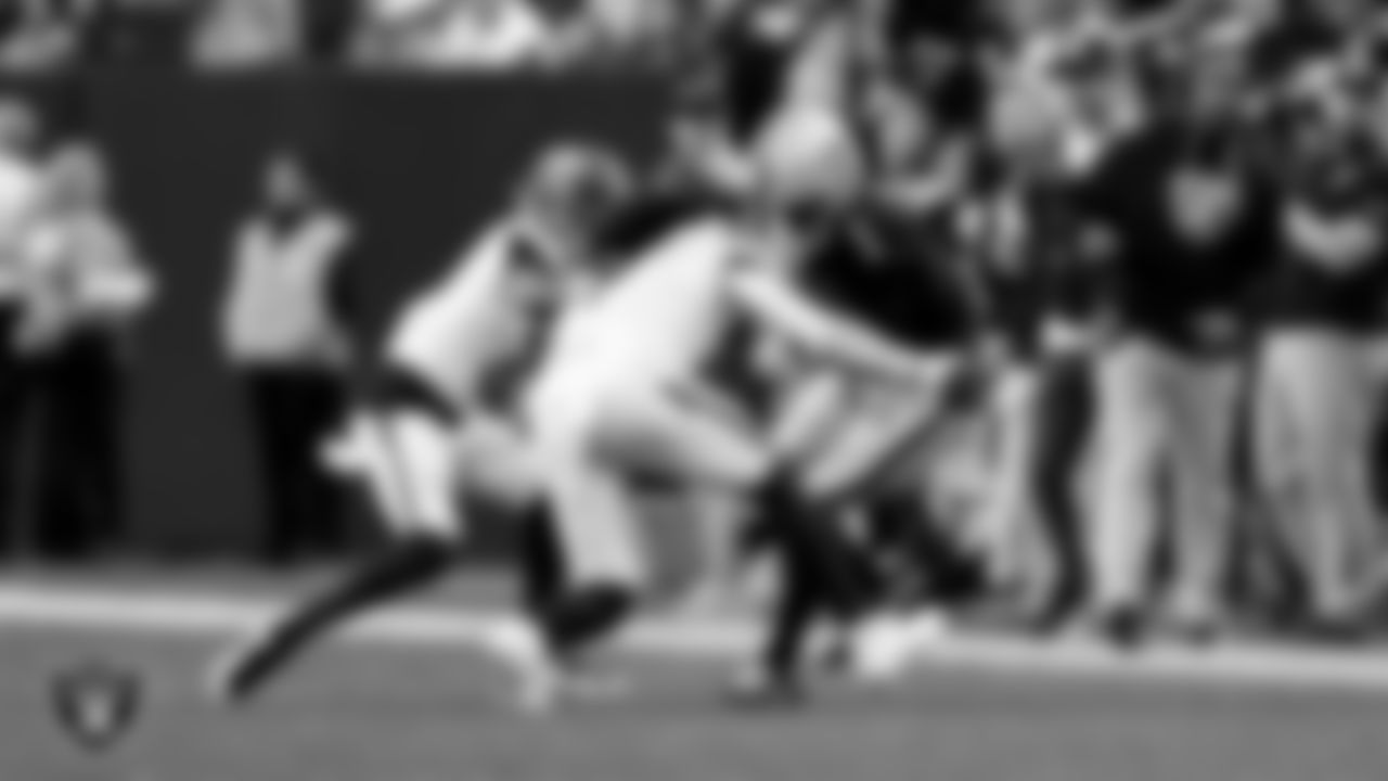 Las Vegas Raiders wide receiver Tre Tucker (1) during the regular season home game against the Denver Broncos at Allegiant Stadium.