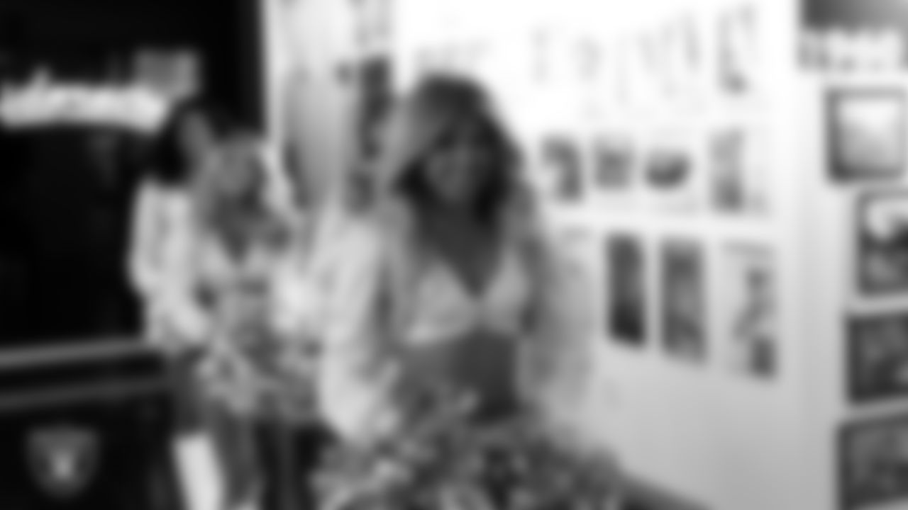 Raiderette Jordie in the locker room before the preseason home game against the San Francisco 49ers at Allegiant Stadium.