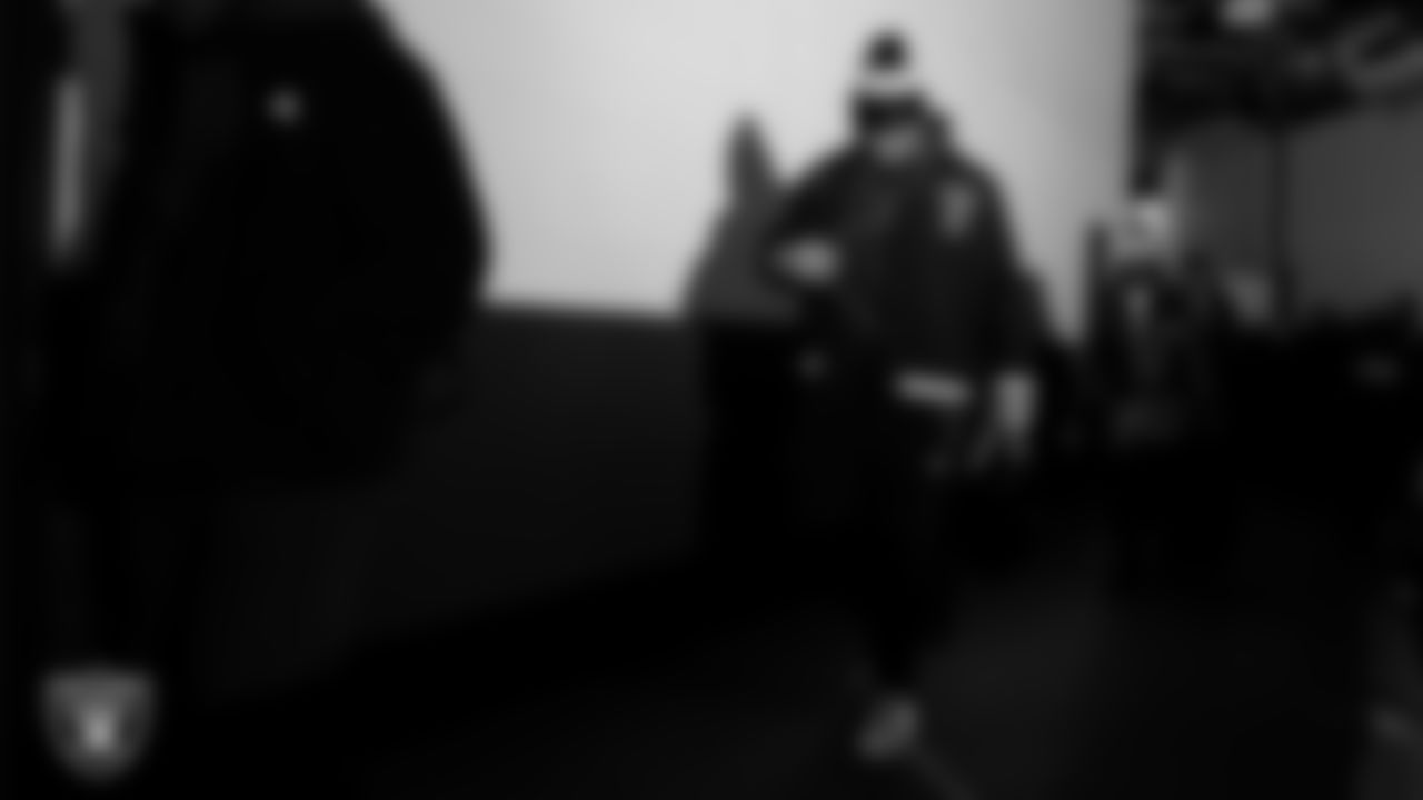 Las Vegas Raiders guard Caleb Rogers (76) arrives to the regular season away game against the Philadelphia Eagles at Lincoln Financial Field.