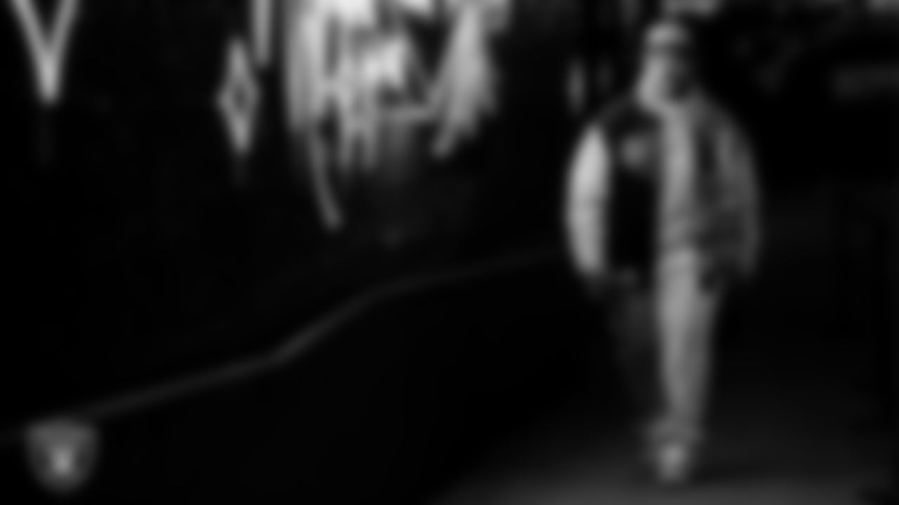 Las Vegas Raiders guard Atonio Mafi (56) arrives to the regular season home game against the New York Giants at Allegiant Stadium.