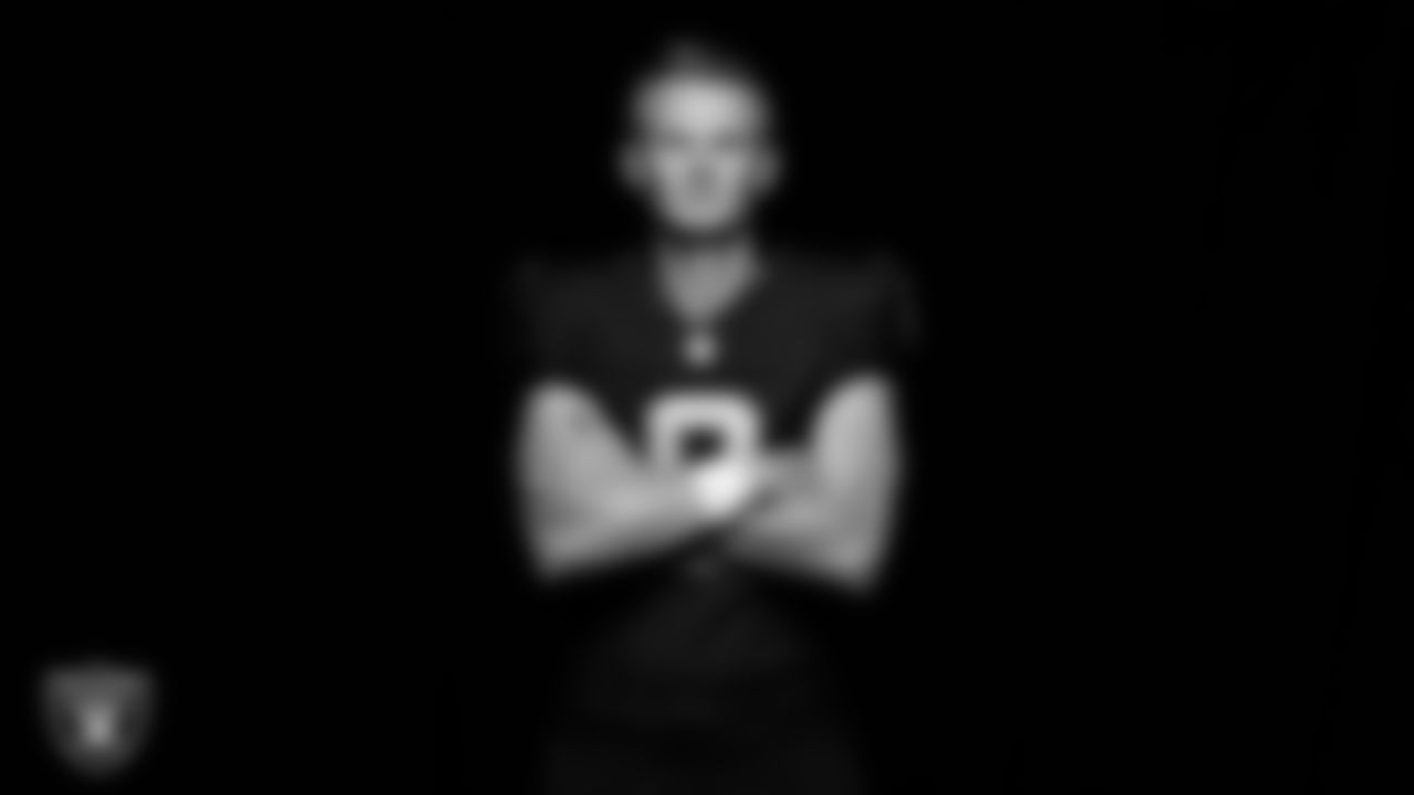 Las Vegas Raiders kicker Daniel Carlson (8) poses for a photo at the 2025 Raiders Media Day.