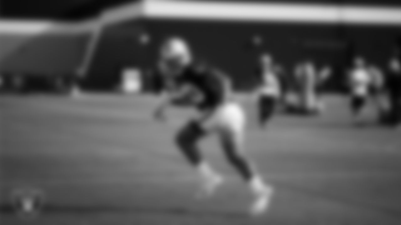 Las Vegas Raiders safety JT Woods (40) during practice at Intermountain Health Performance Center.