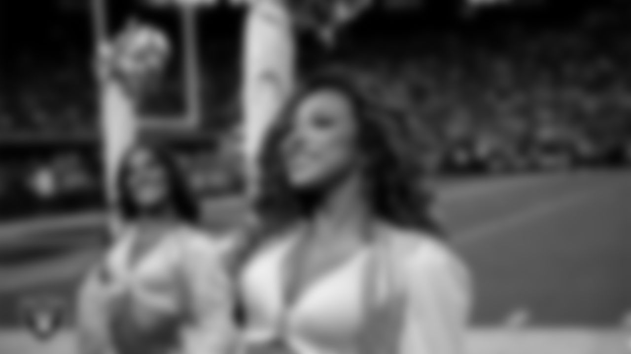 Raiderette Lexie on the sidelines during the regular season home game against the Kansas City Chiefs at Allegiant Stadium.