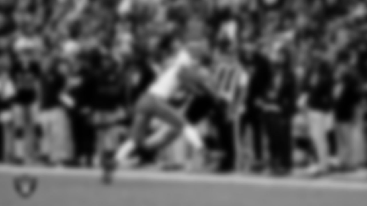 Las Vegas Raiders wide receiver Tre Tucker (1) during the regular season home game against the Cleveland Browns at Allegiant Stadium.